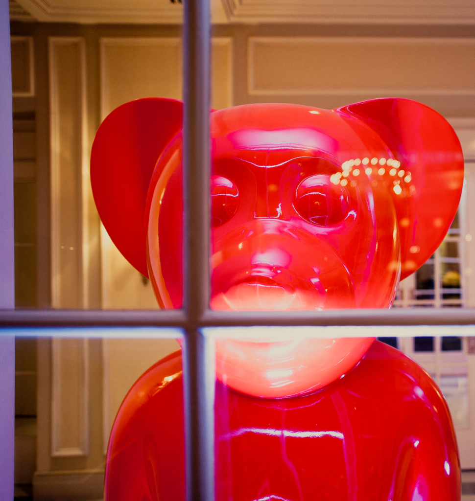 Red bear sculpture